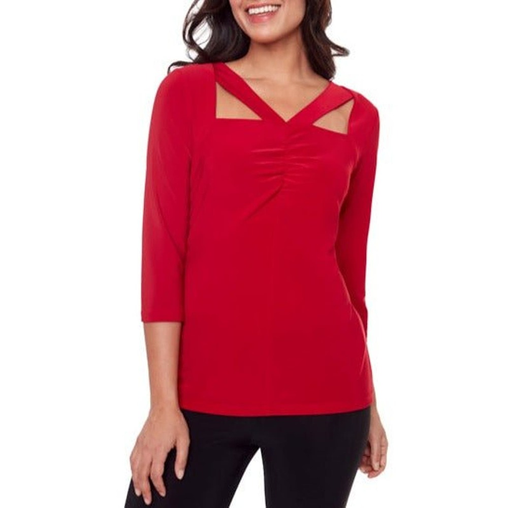 Women's Cutout Red Dressy Top Size XL 3/4 Sleeve Compli-K NWT